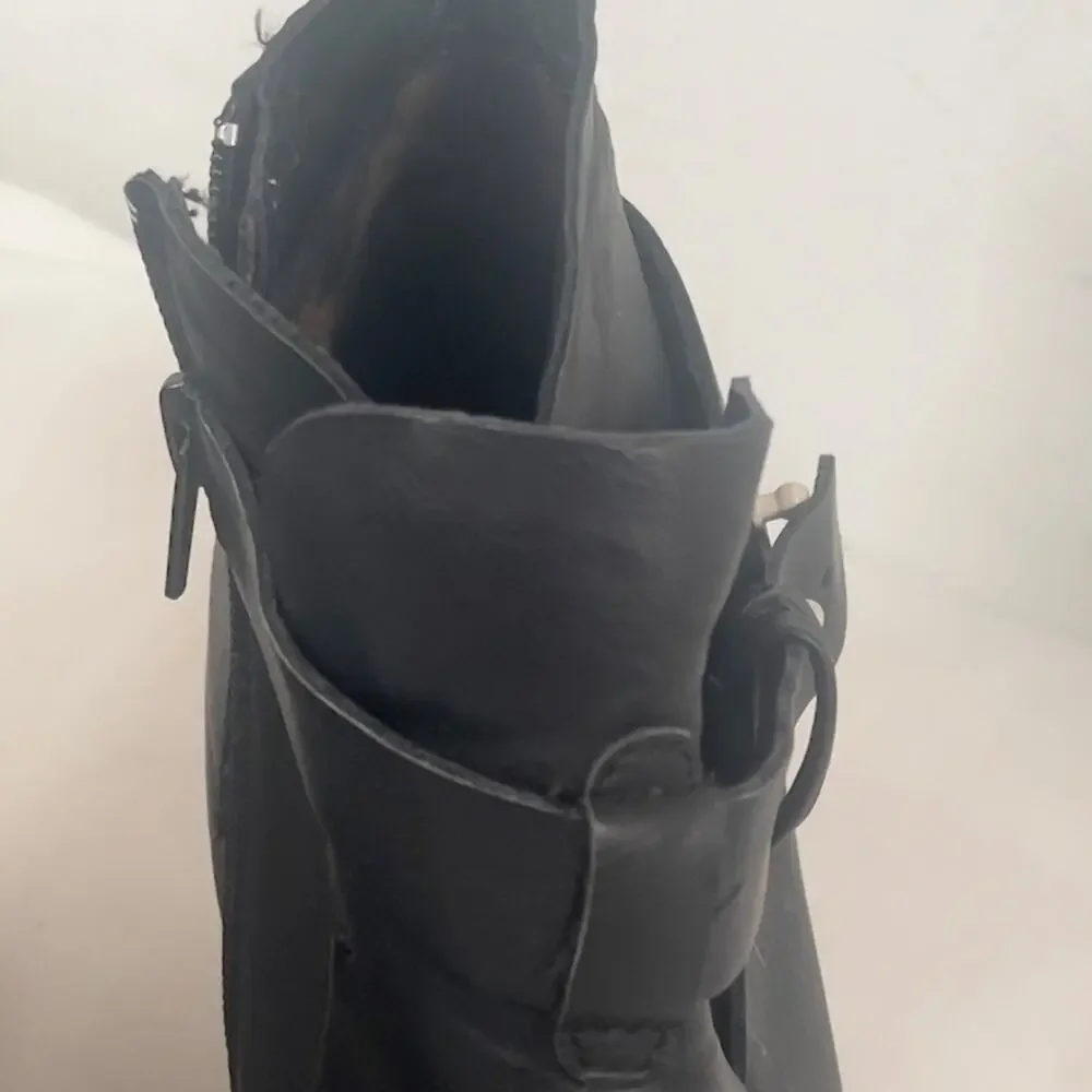 BlackFaux Leather Korks Trisha Platform Booties Adj Buckle Strap Womens 11M